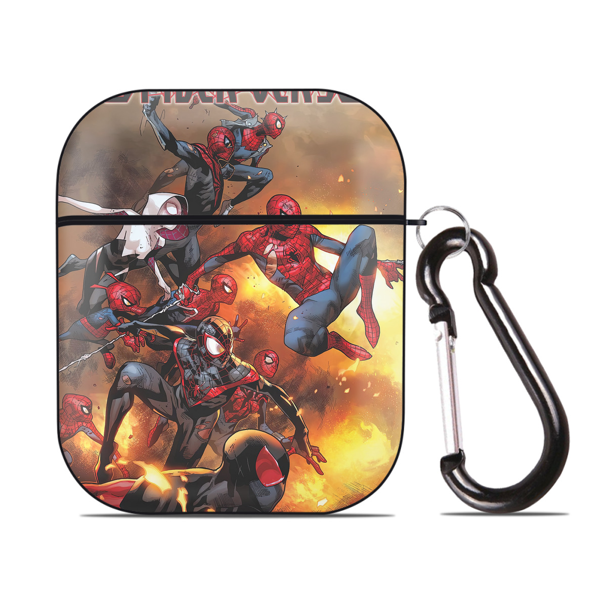 （画像用） Spider Man スパイダーマン AirPods 第2世代保護ケース ハードシェル ブラック 耐衝撃・防指紋・カラビナ付き