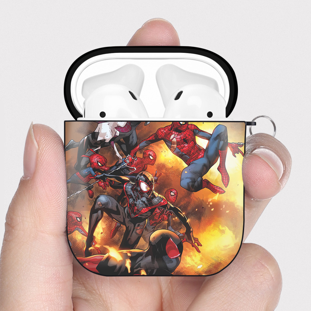 （画像用） Spider Man スパイダーマン AirPods 第2世代保護ケース ハードシェル ブラック 耐衝撃・防指紋・カラビナ付き