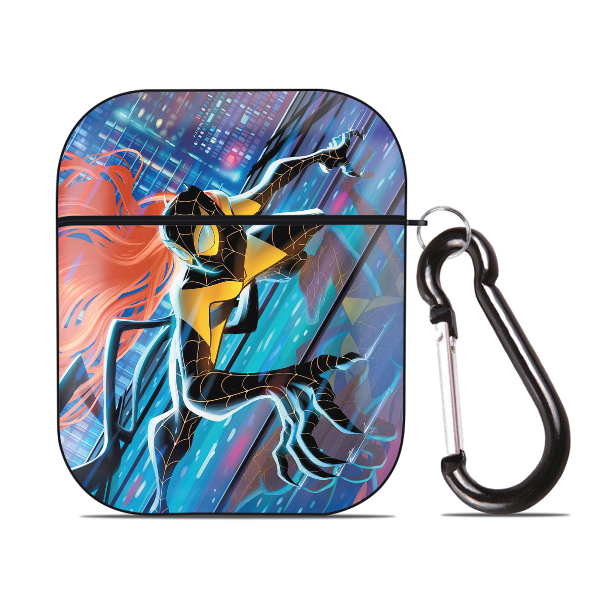 （画像用） Spider Man スパイダーマン AirPods 第2世代保護ケース ハードシェル ブラック 耐衝撃・防指紋・カラビナ付き