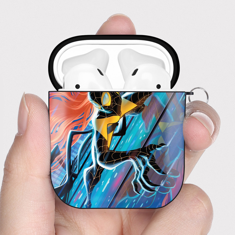 （画像用） Spider Man スパイダーマン AirPods 第2世代保護ケース ハードシェル ブラック 耐衝撃・防指紋・カラビナ付き