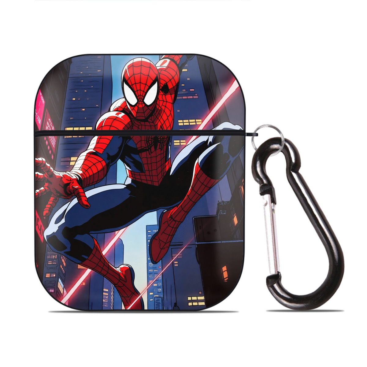 （画像用） Spider Man スパイダーマン AirPods 第2世代保護ケース ハードシェル ブラック 耐衝撃・防指紋・カラビナ付き