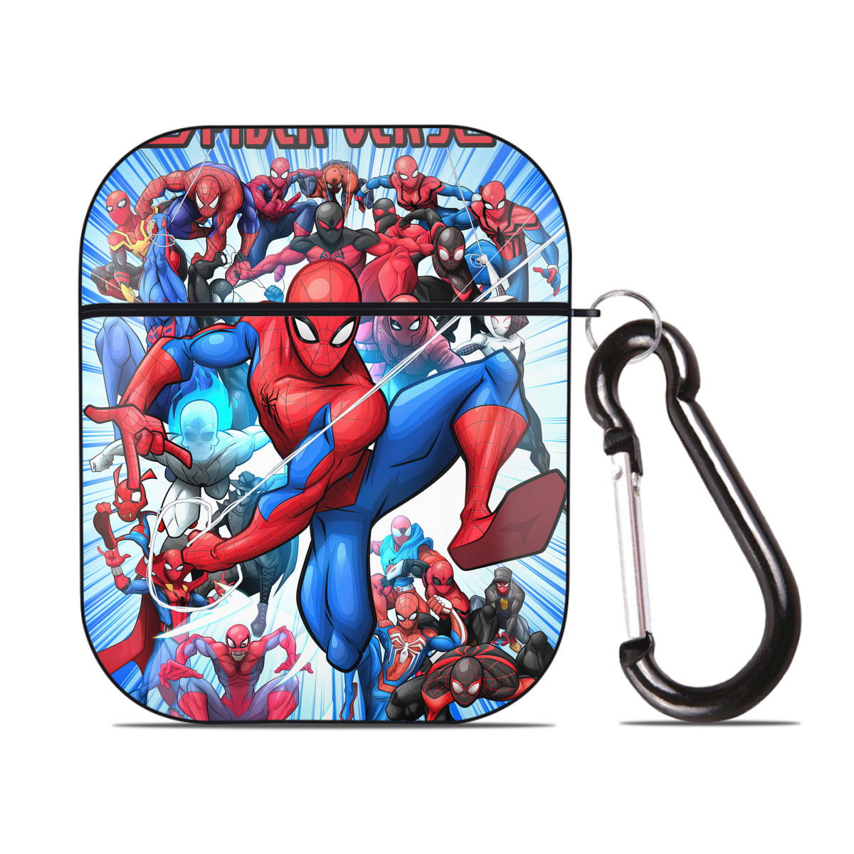 （画像用） Spider Man スパイダーマン AirPods 第2世代保護ケース ハードシェル ブラック 耐衝撃・防指紋・カラビナ付き