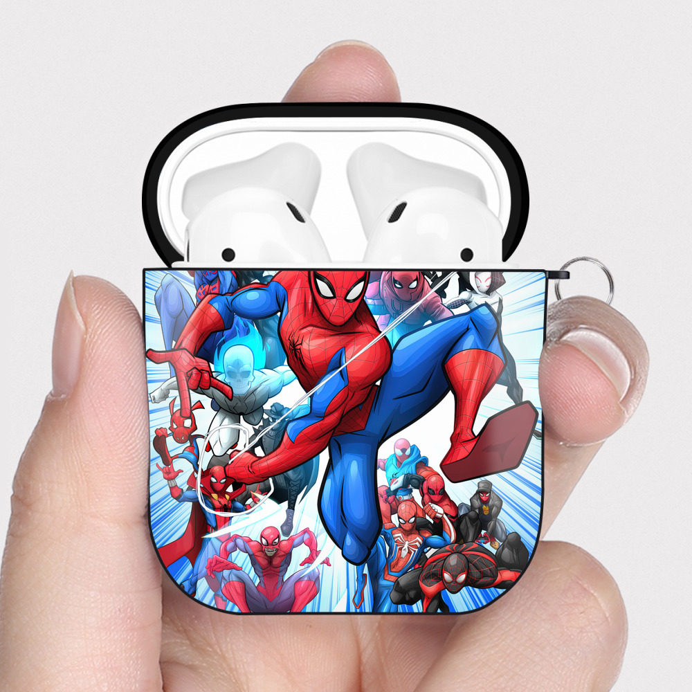 （画像用） Spider Man スパイダーマン AirPods 第2世代保護ケース ハードシェル ブラック 耐衝撃・防指紋・カラビナ付き