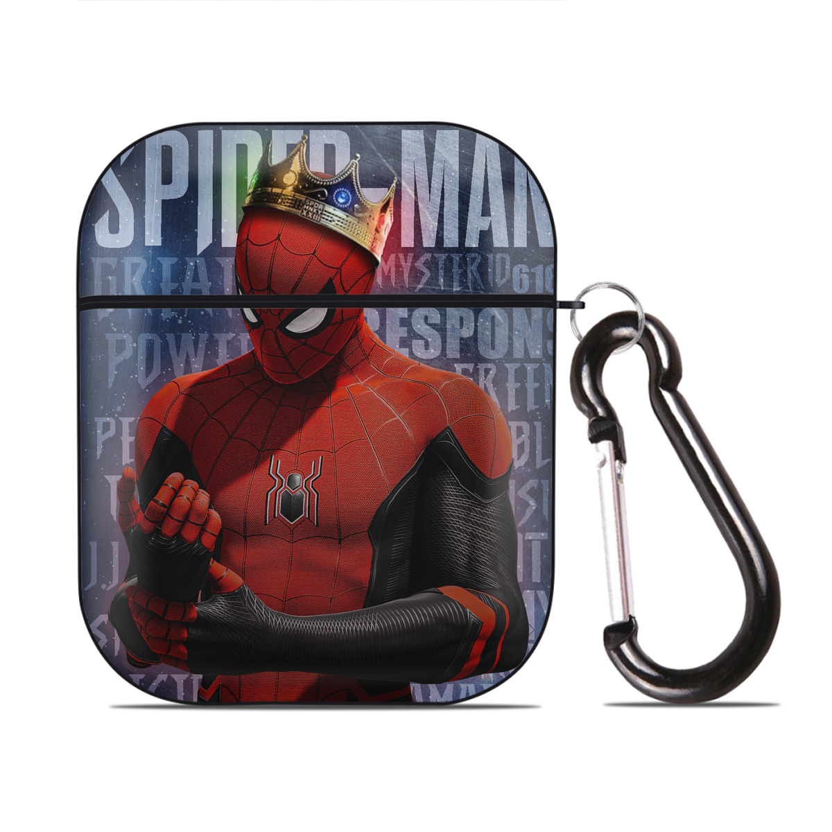 （画像用） Spider Man スパイダーマン AirPods 第2世代保護ケース ハードシェル ブラック 耐衝撃・防指紋・カラビナ付き
