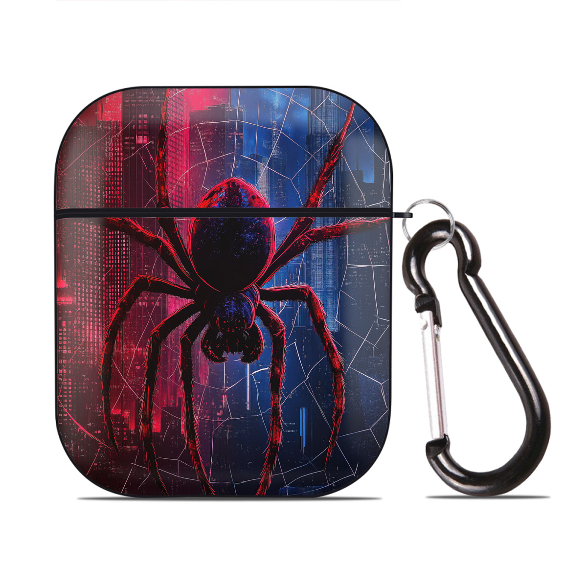 （画像用） Spider Man スパイダーマン AirPods 第2世代保護ケース ハードシェル ブラック 耐衝撃・防指紋・カラビナ付き
