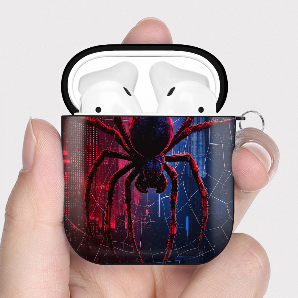 （画像用） Spider Man スパイダーマン AirPods 第2世代保護ケース ハードシェル ブラック 耐衝撃・防指紋・カラビナ付き