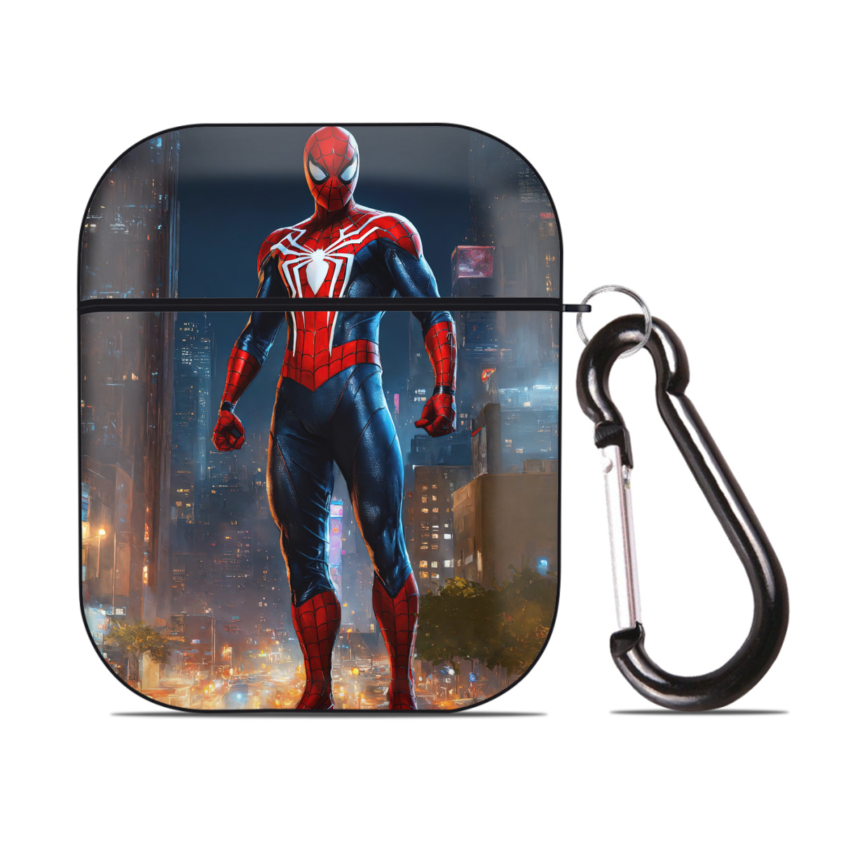 （画像用） Spider Man スパイダーマン AirPods 第2世代保護ケース ハードシェル ブラック 耐衝撃・防指紋・カラビナ付き