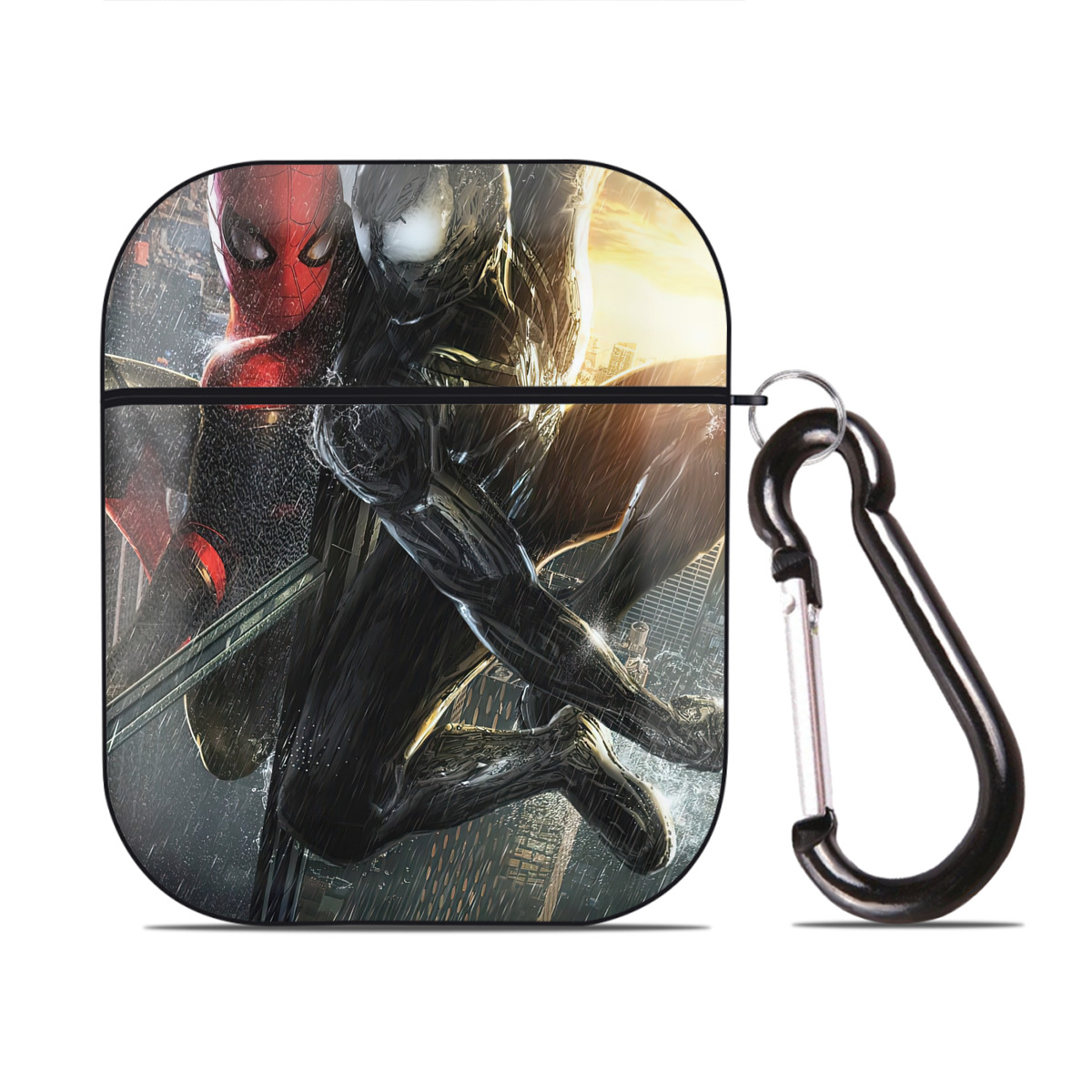 （画像用） Spider Man スパイダーマン AirPods 第2世代保護ケース ハードシェル ブラック 耐衝撃・防指紋・カラビナ付き