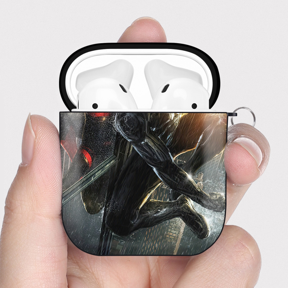 （画像用） Spider Man スパイダーマン AirPods 第2世代保護ケース ハードシェル ブラック 耐衝撃・防指紋・カラビナ付き