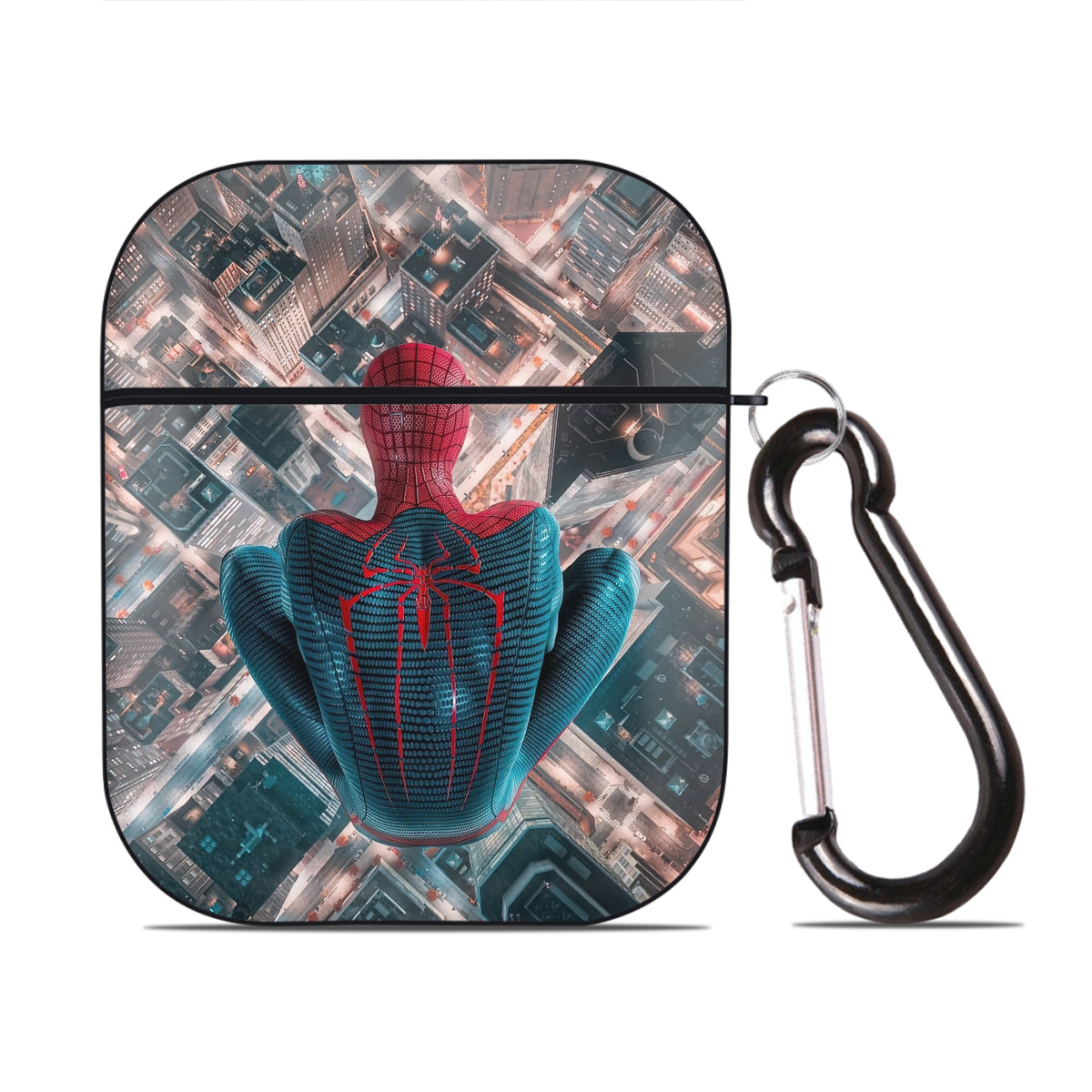 （画像用） Spider Man スパイダーマン AirPods 第2世代保護ケース ハードシェル ブラック 耐衝撃・防指紋・カラビナ付き