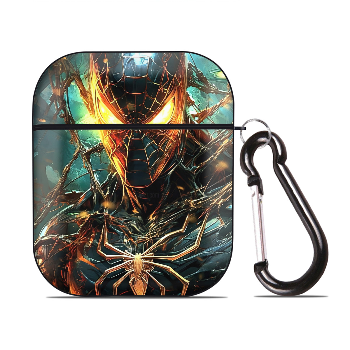 （画像用） Spider Man スパイダーマン AirPods 第2世代保護ケース ハードシェル ブラック 耐衝撃・防指紋・カラビナ付き