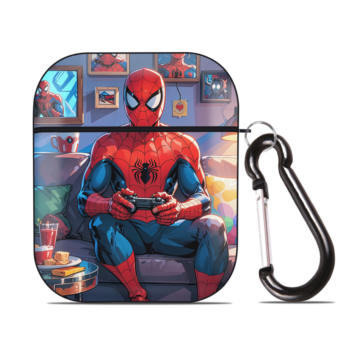 （画像用） Spider Man スパイダーマン AirPods 第2世代保護ケース ハードシェル ブラック 耐衝撃・防指紋・カラビナ付き
