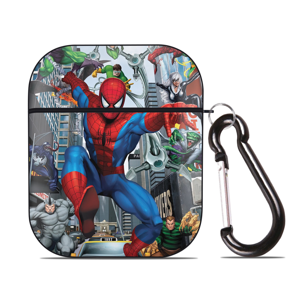 （画像用） Spider Man スパイダーマン AirPods 第2世代保護ケース ハードシェル ブラック 耐衝撃・防指紋・カラビナ付き