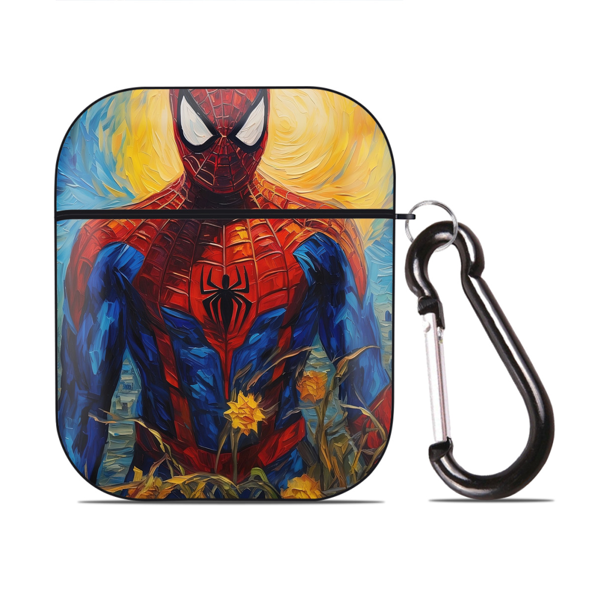 （画像用） Spider Man スパイダーマン AirPods 第2世代保護ケース ハードシェル ブラック 耐衝撃・防指紋・カラビナ付き
