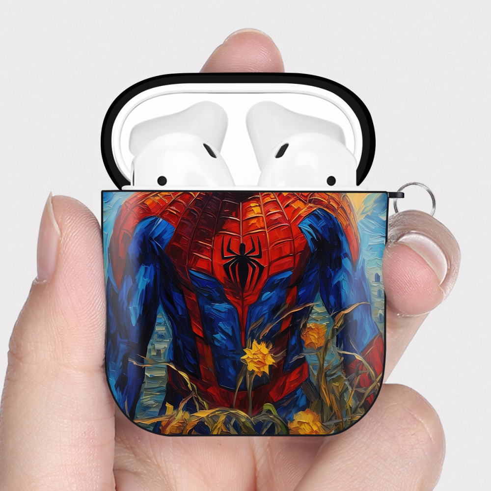 （画像用） Spider Man スパイダーマン AirPods 第2世代保護ケース ハードシェル ブラック 耐衝撃・防指紋・カラビナ付き