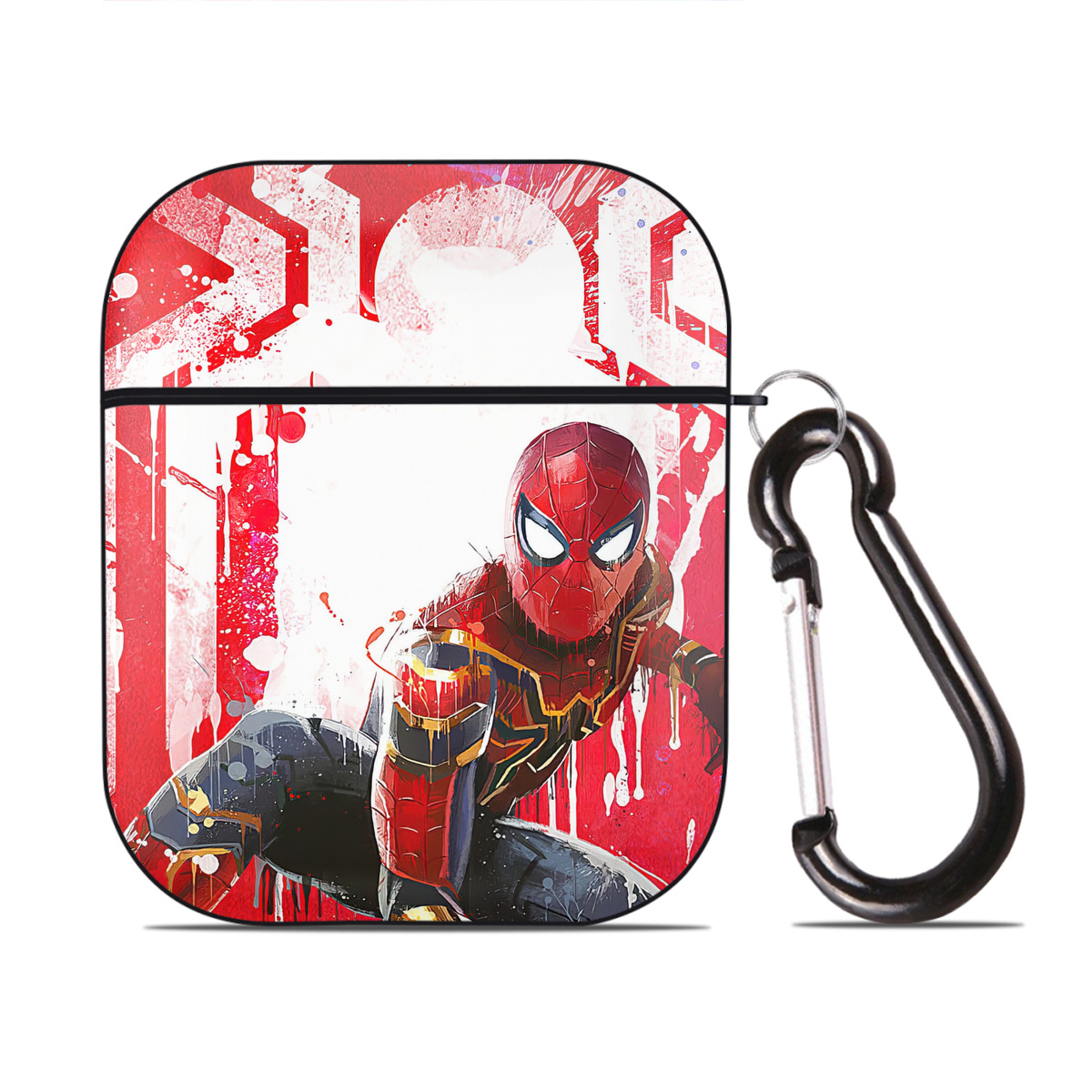 （画像用） Spider Man スパイダーマン AirPods 第2世代保護ケース ハードシェル ブラック 耐衝撃・防指紋・カラビナ付き