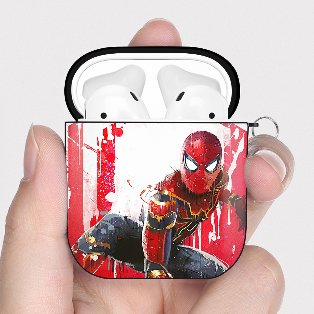 （画像用） Spider Man スパイダーマン AirPods 第2世代保護ケース ハードシェル ブラック 耐衝撃・防指紋・カラビナ付き
