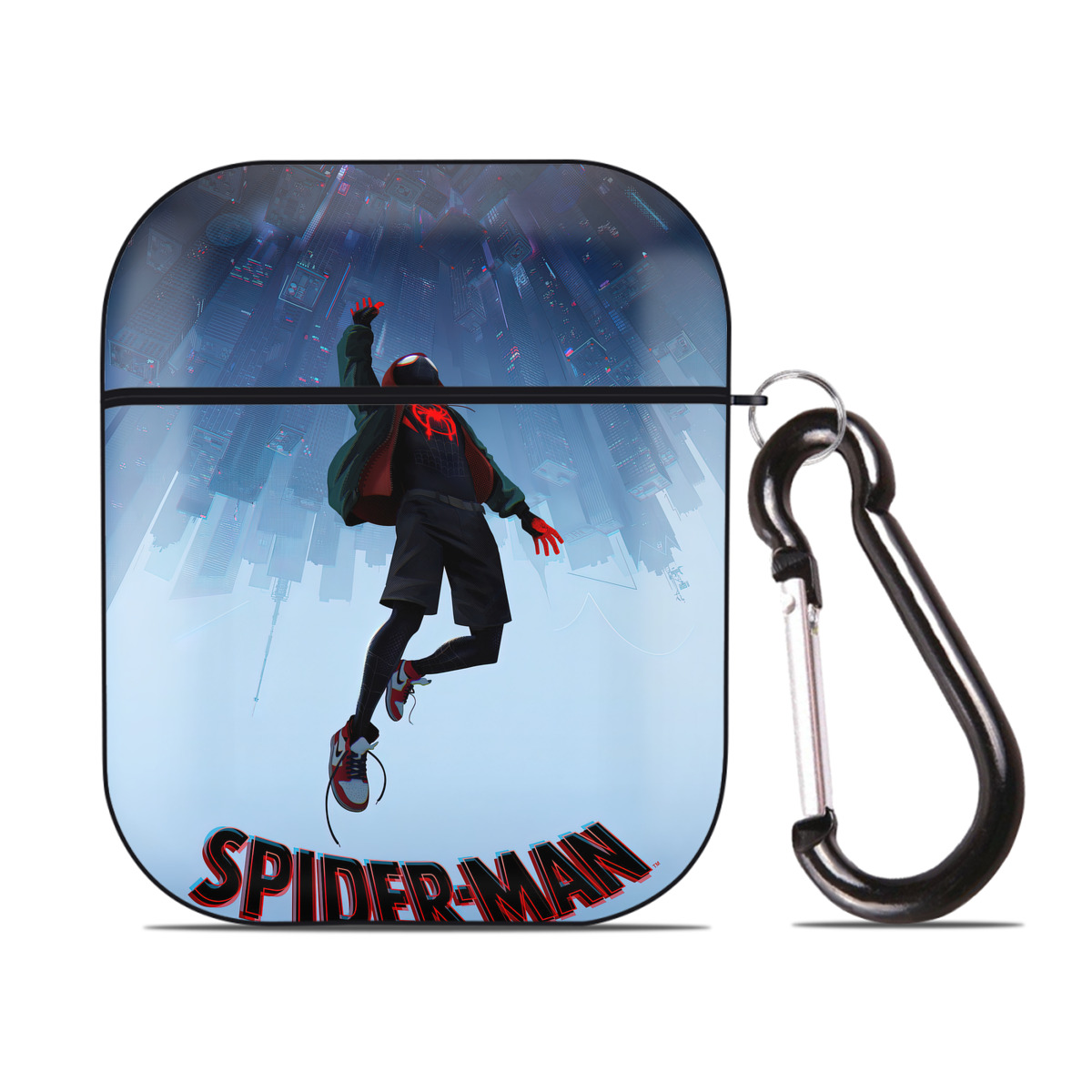 （画像用） Spider Man スパイダーマン AirPods 第2世代保護ケース ハードシェル ブラック 耐衝撃・防指紋・カラビナ付き