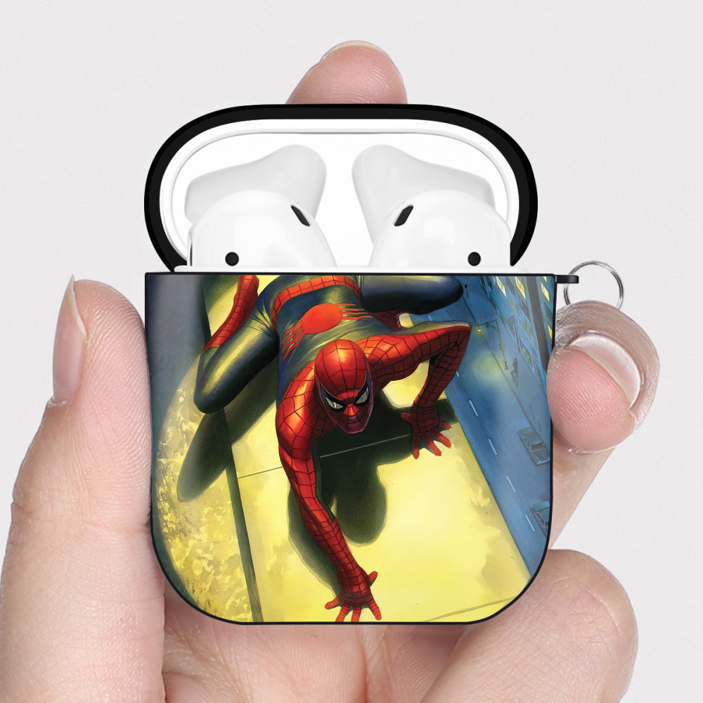 （画像用） Spider Man スパイダーマン AirPods 第2世代保護ケース ハードシェル ブラック 耐衝撃・防指紋・カラビナ付き