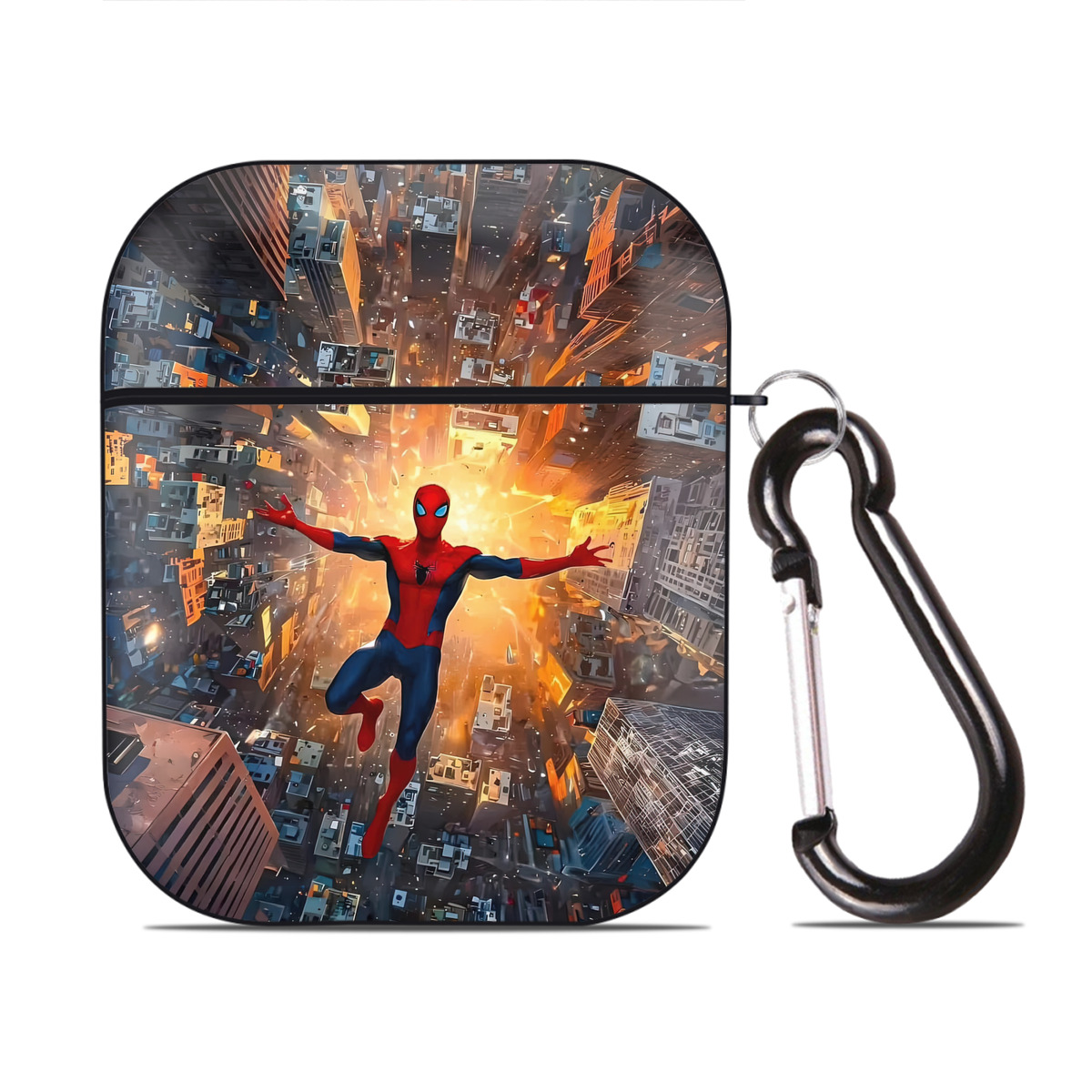 （画像用） Spider Man スパイダーマン AirPods 第2世代保護ケース ハードシェル ブラック 耐衝撃・防指紋・カラビナ付き