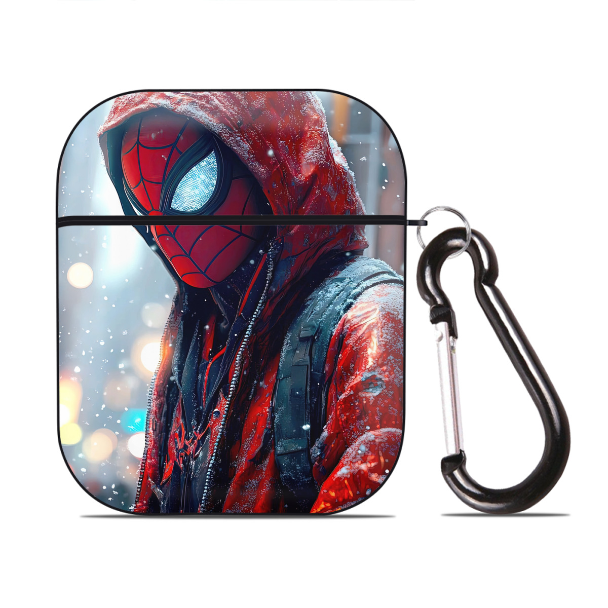 （画像用） Spider Man スパイダーマン AirPods 第2世代保護ケース ハードシェル ブラック 耐衝撃・防指紋・カラビナ付き