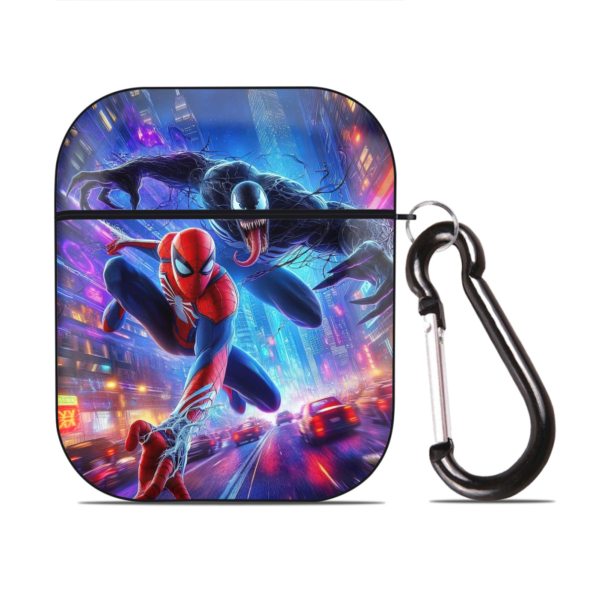 （画像用） Spider Man スパイダーマン AirPods 第2世代保護ケース ハードシェル ブラック 耐衝撃・防指紋・カラビナ付き