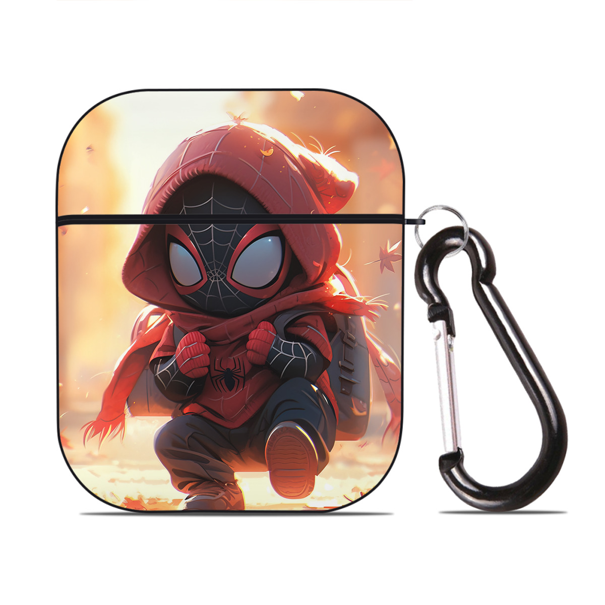 （画像用） Spider Man スパイダーマン AirPods 第2世代保護ケース ハードシェル ブラック 耐衝撃・防指紋・カラビナ付き