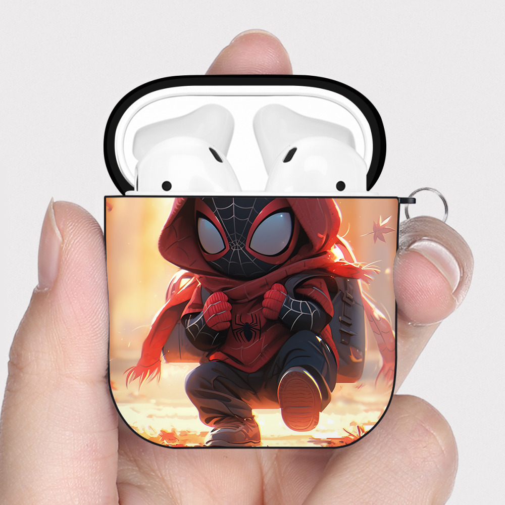 （画像用） Spider Man スパイダーマン AirPods 第2世代保護ケース ハードシェル ブラック 耐衝撃・防指紋・カラビナ付き