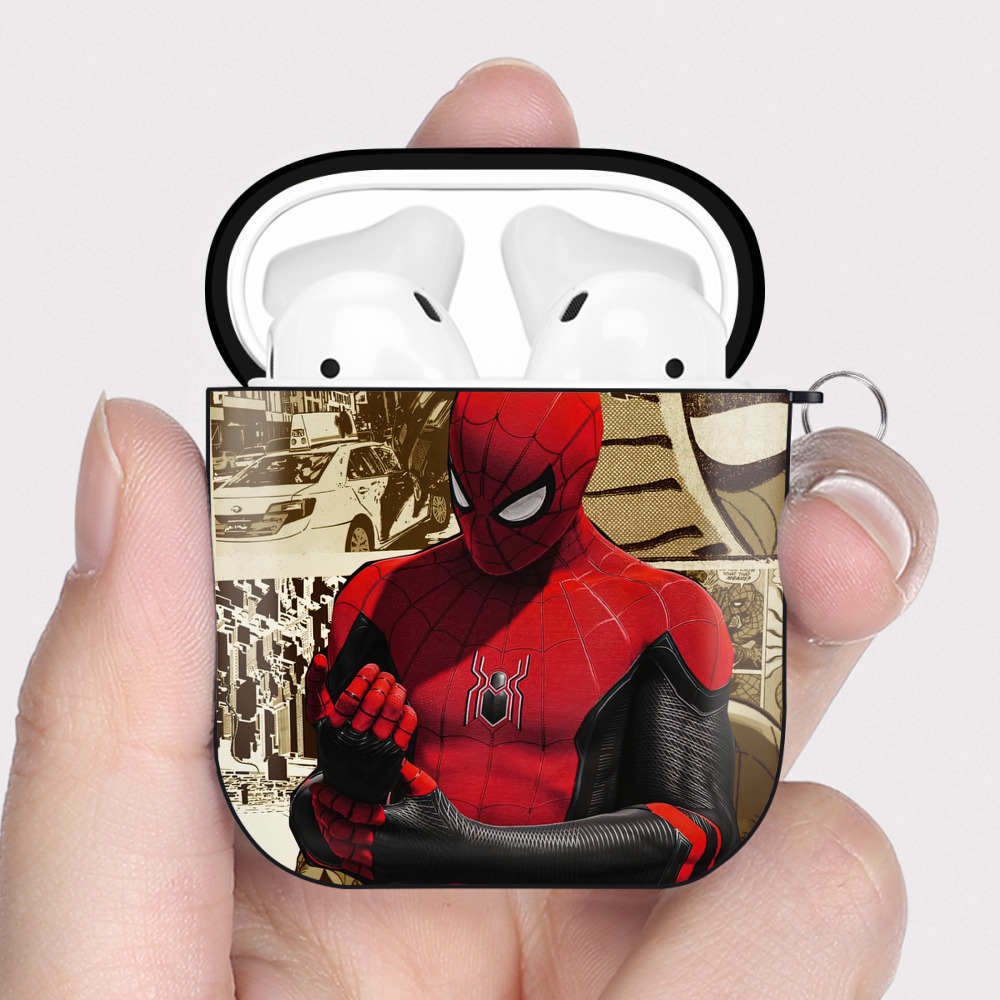 （画像用） Spider Man スパイダーマン AirPods 第2世代保護ケース ハードシェル ブラック 耐衝撃・防指紋・カラビナ付き
