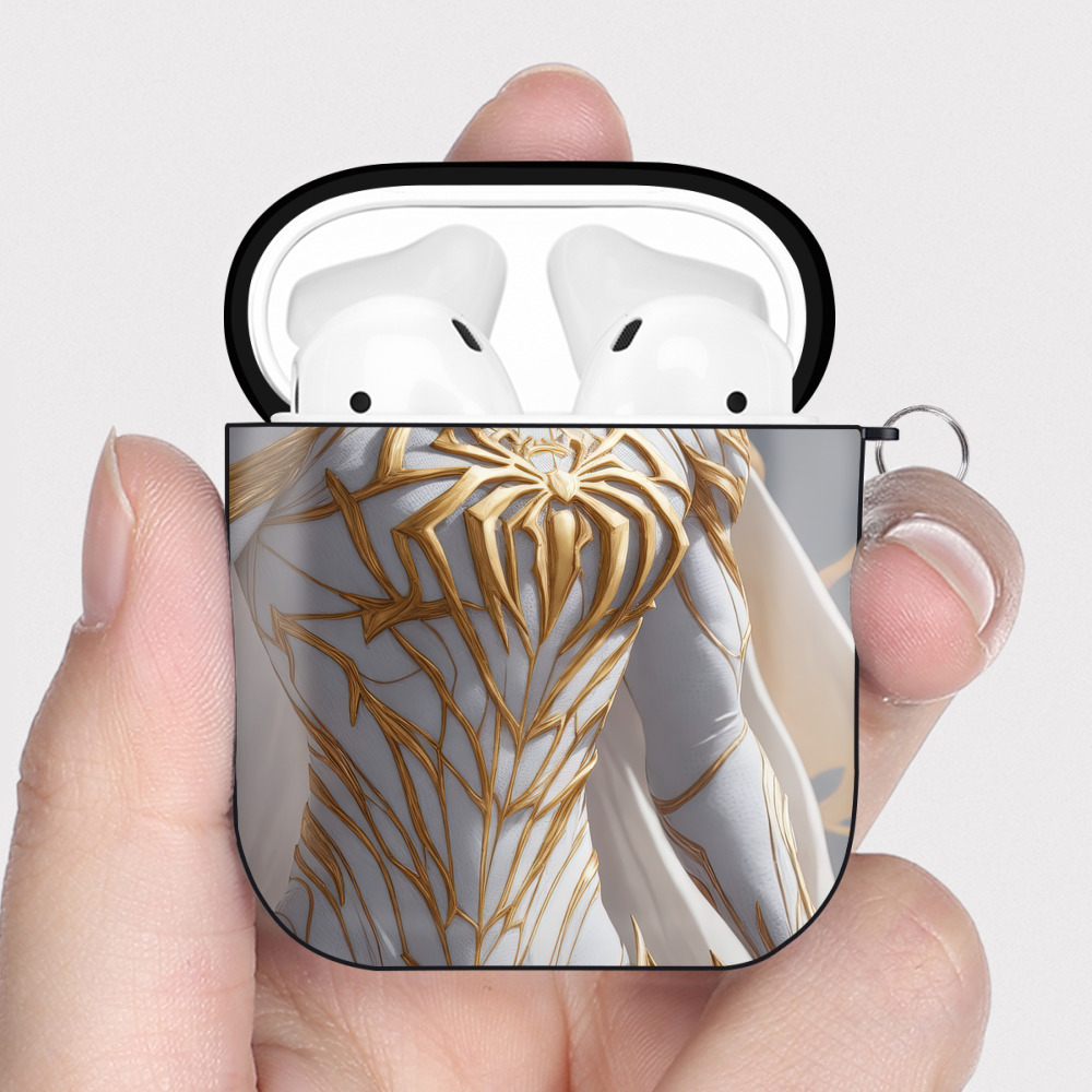（画像用） Spider Man スパイダーマン AirPods 第2世代保護ケース ハードシェル ブラック 耐衝撃・防指紋・カラビナ付き