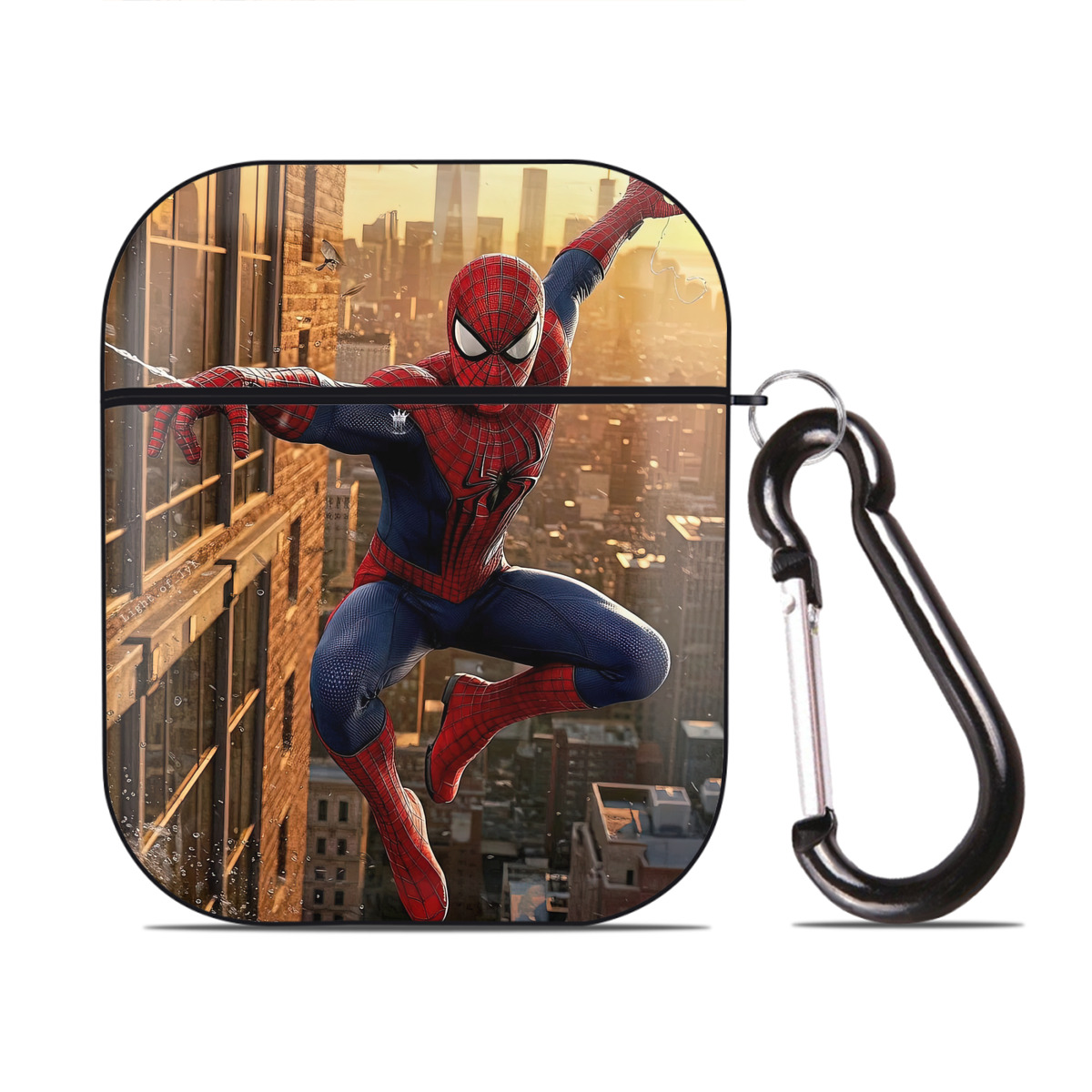 （画像用） Spider Man スパイダーマン AirPods 第2世代保護ケース ハードシェル ブラック 耐衝撃・防指紋・カラビナ付き