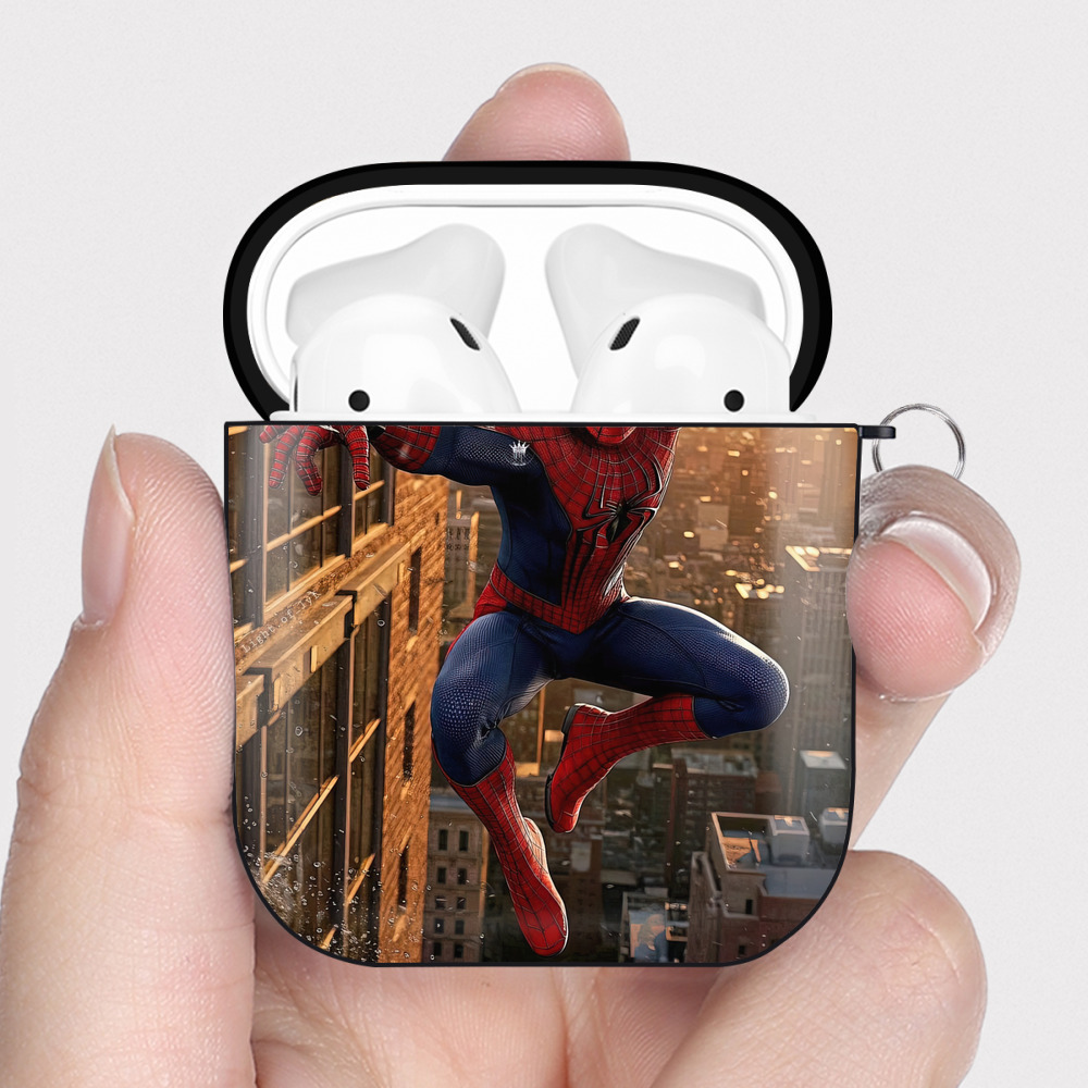 Spider Man スパイダーマン AirPods 第2世代保護ケース ハードシェル ブラック 耐衝撃・防指紋・カラビナ付き