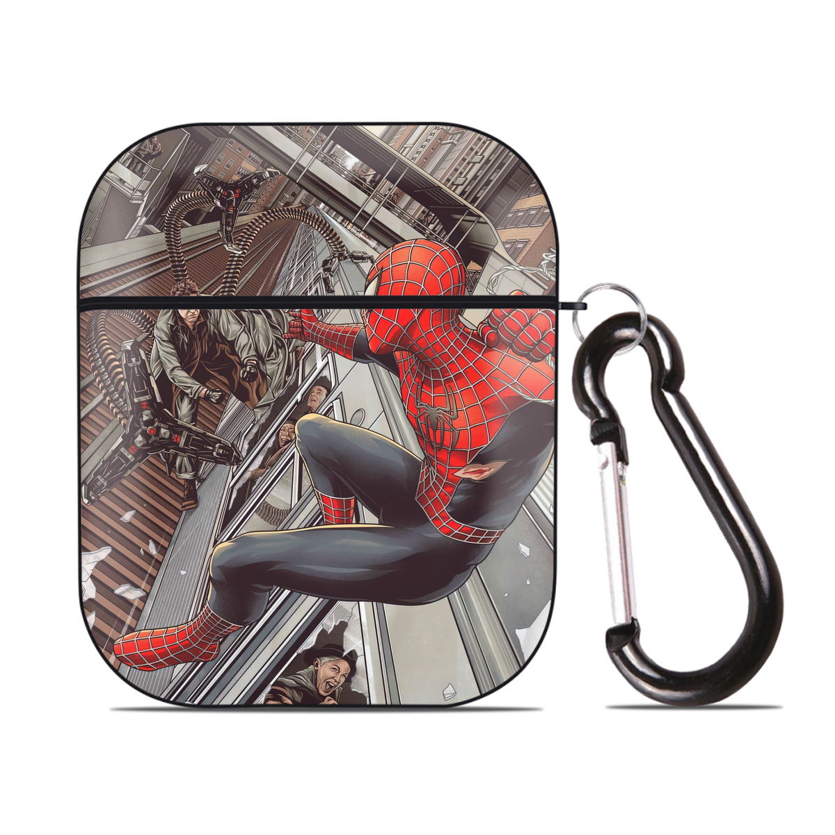 （画像用） Spider Man スパイダーマン AirPods 第2世代保護ケース ハードシェル ブラック 耐衝撃・防指紋・カラビナ付き