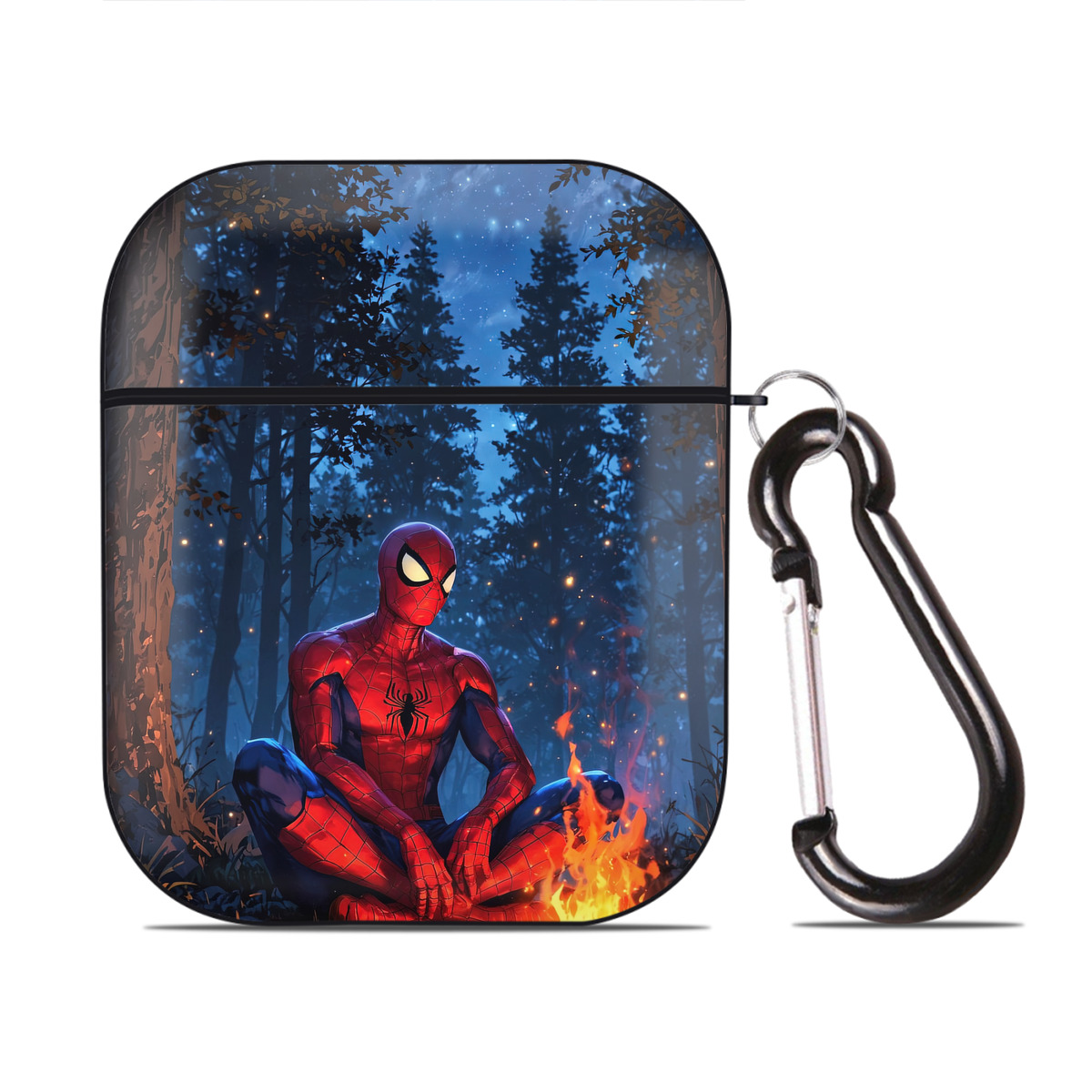 （画像用） Spider Man スパイダーマン AirPods 第2世代保護ケース ハードシェル ブラック 耐衝撃・防指紋・カラビナ付き