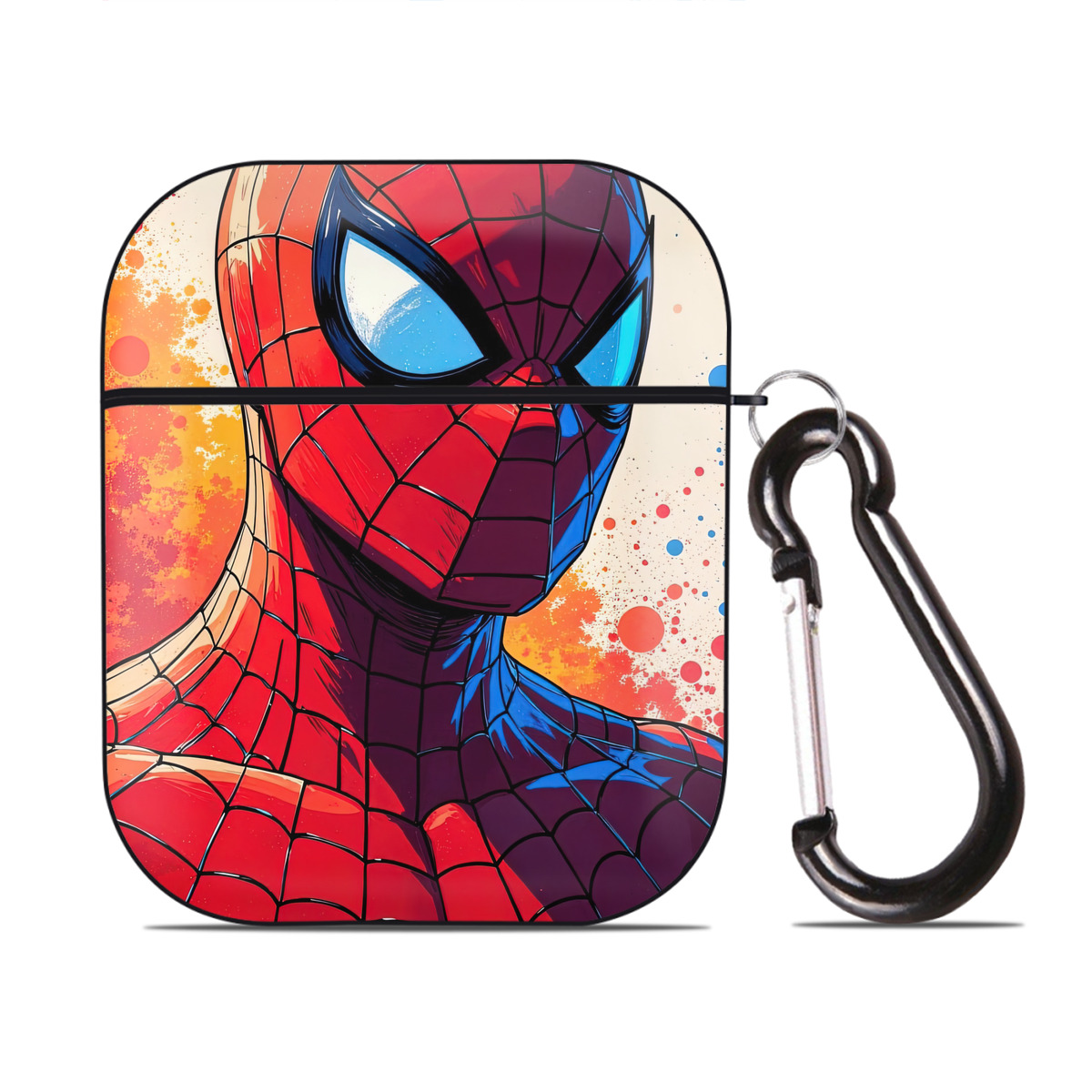 （画像用） Spider Man スパイダーマン AirPods 第2世代保護ケース ハードシェル ブラック 耐衝撃・防指紋・カラビナ付き