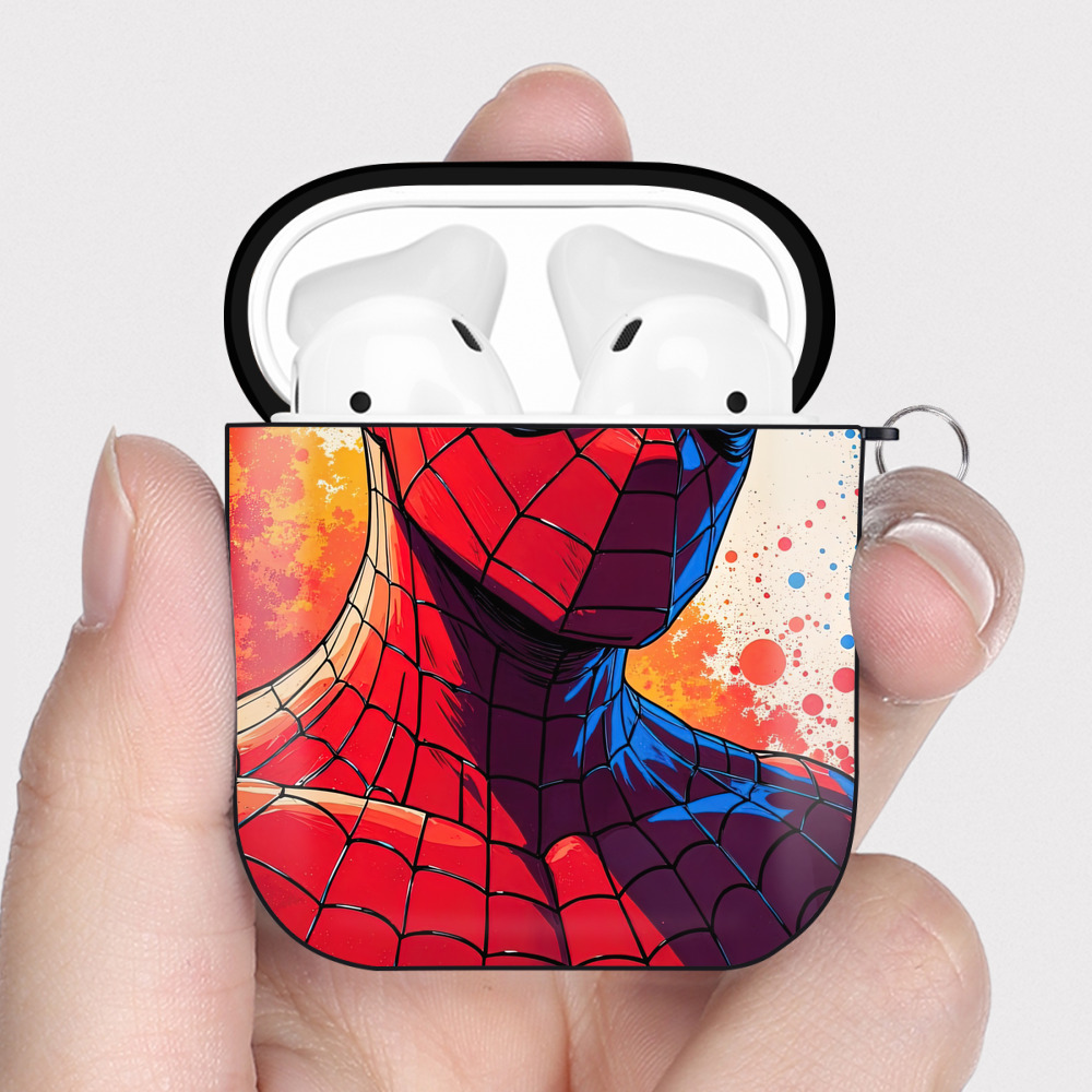 （画像用） Spider Man スパイダーマン AirPods 第2世代保護ケース ハードシェル ブラック 耐衝撃・防指紋・カラビナ付き