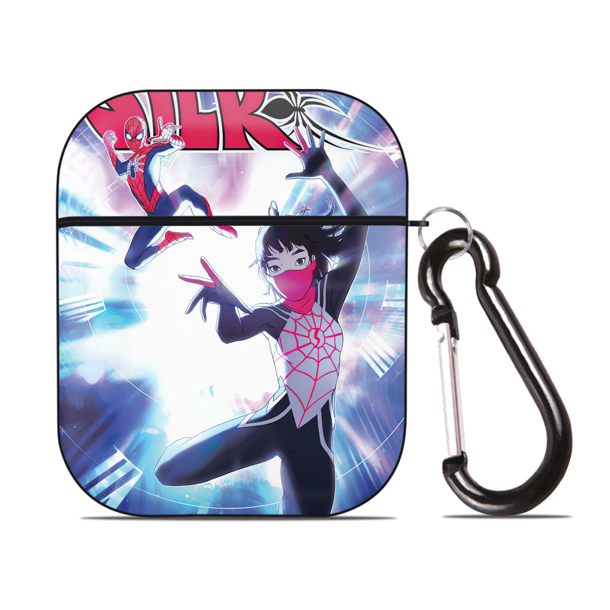 （画像用） Spider Man スパイダーマン AirPods 第2世代保護ケース ハードシェル ブラック 耐衝撃・防指紋・カラビナ付き