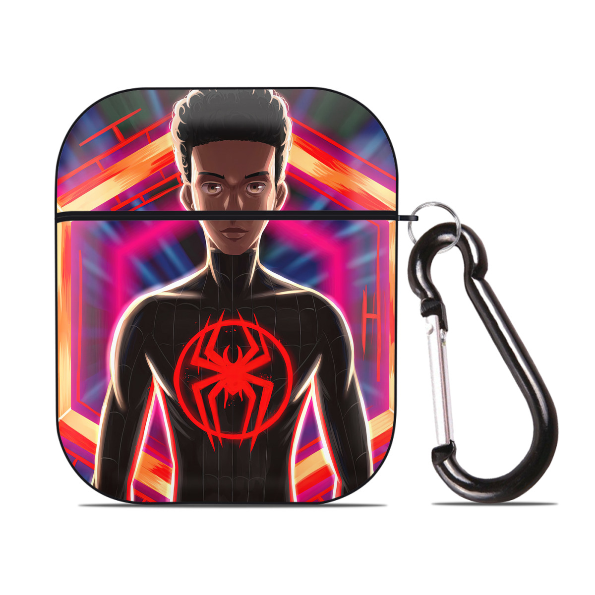 （画像用） Spider Man スパイダーマン AirPods 第2世代保護ケース ハードシェル ブラック 耐衝撃・防指紋・カラビナ付き