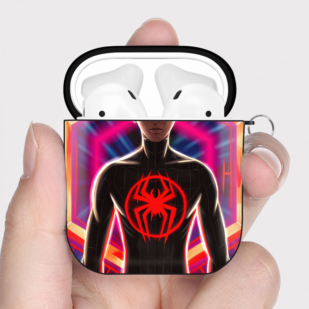 （画像用） Spider Man スパイダーマン AirPods 第2世代保護ケース ハードシェル ブラック 耐衝撃・防指紋・カラビナ付き