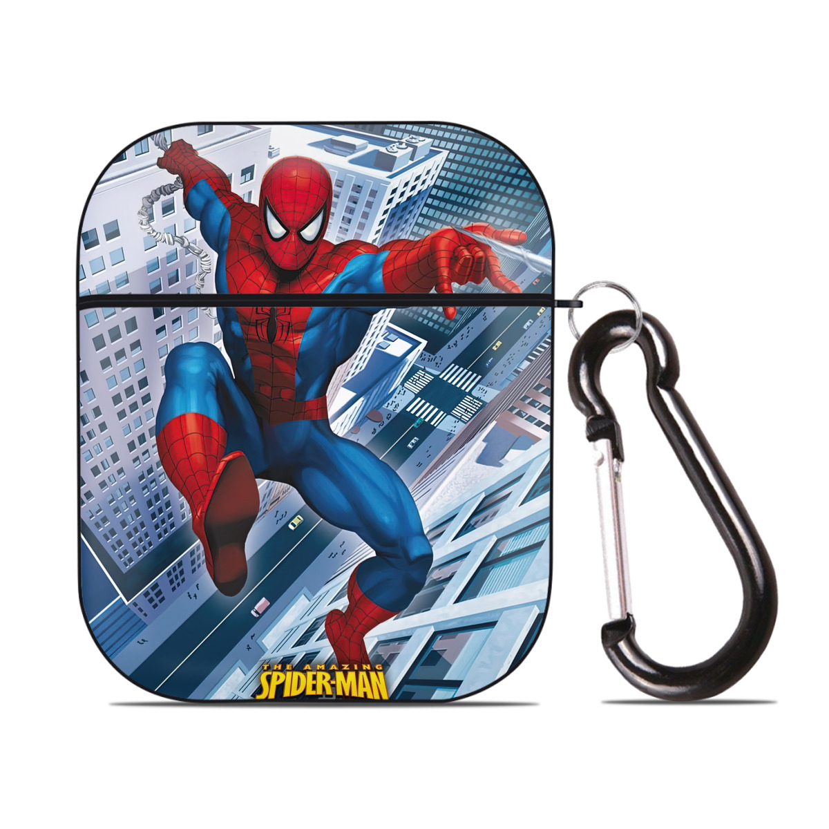 （画像用） Spider Man スパイダーマン AirPods 第2世代保護ケース ハードシェル ブラック 耐衝撃・防指紋・カラビナ付き
