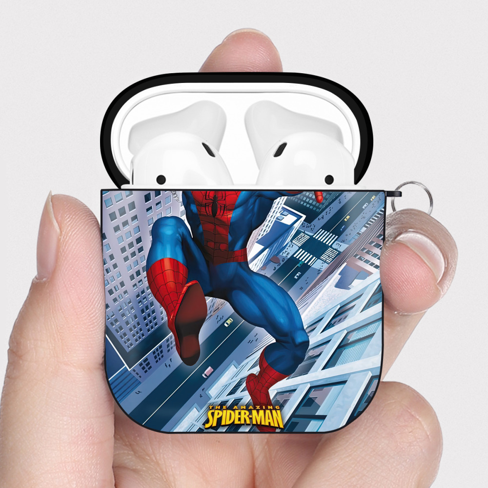 （画像用） Spider Man スパイダーマン AirPods 第2世代保護ケース ハードシェル ブラック 耐衝撃・防指紋・カラビナ付き