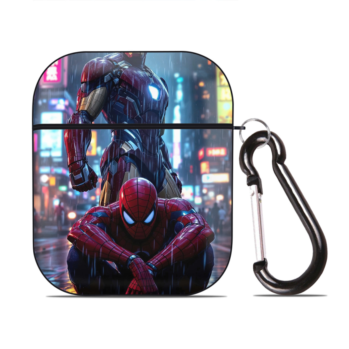 （画像用） Spider Man スパイダーマン AirPods 第2世代保護ケース ハードシェル ブラック 耐衝撃・防指紋・カラビナ付き