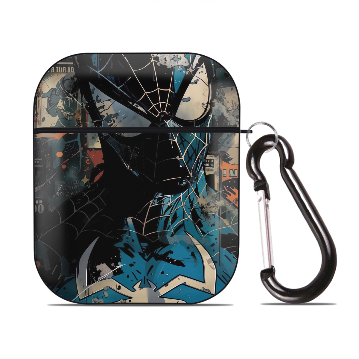 （画像用） Spider Man スパイダーマン AirPods 第2世代保護ケース ハードシェル ブラック 耐衝撃・防指紋・カラビナ付き