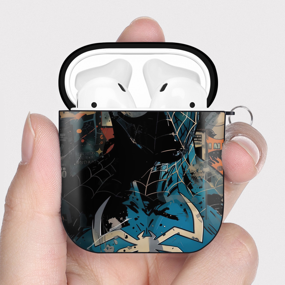 （画像用） Spider Man スパイダーマン AirPods 第2世代保護ケース ハードシェル ブラック 耐衝撃・防指紋・カラビナ付き