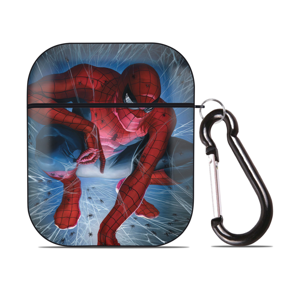 （画像用） Spider Man スパイダーマン AirPods 第2世代保護ケース ハードシェル ブラック 耐衝撃・防指紋・カラビナ付き