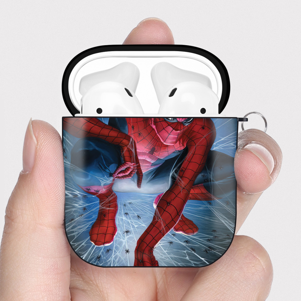 （画像用） Spider Man スパイダーマン AirPods 第2世代保護ケース ハードシェル ブラック 耐衝撃・防指紋・カラビナ付き