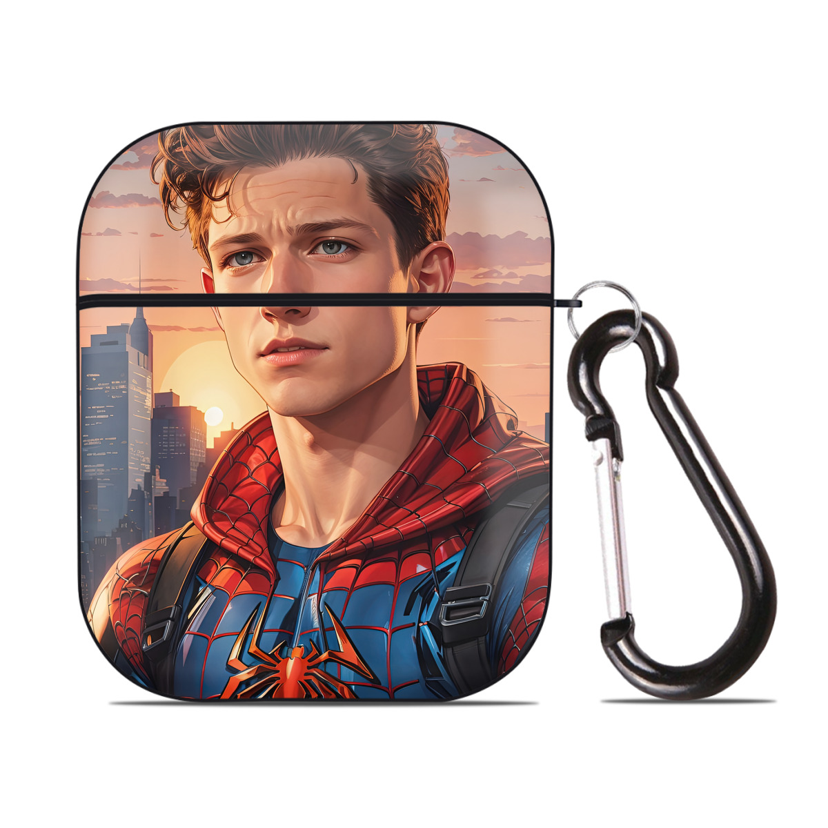 （画像用） Spider Man スパイダーマン AirPods 第2世代保護ケース ハードシェル ブラック 耐衝撃・防指紋・カラビナ付き