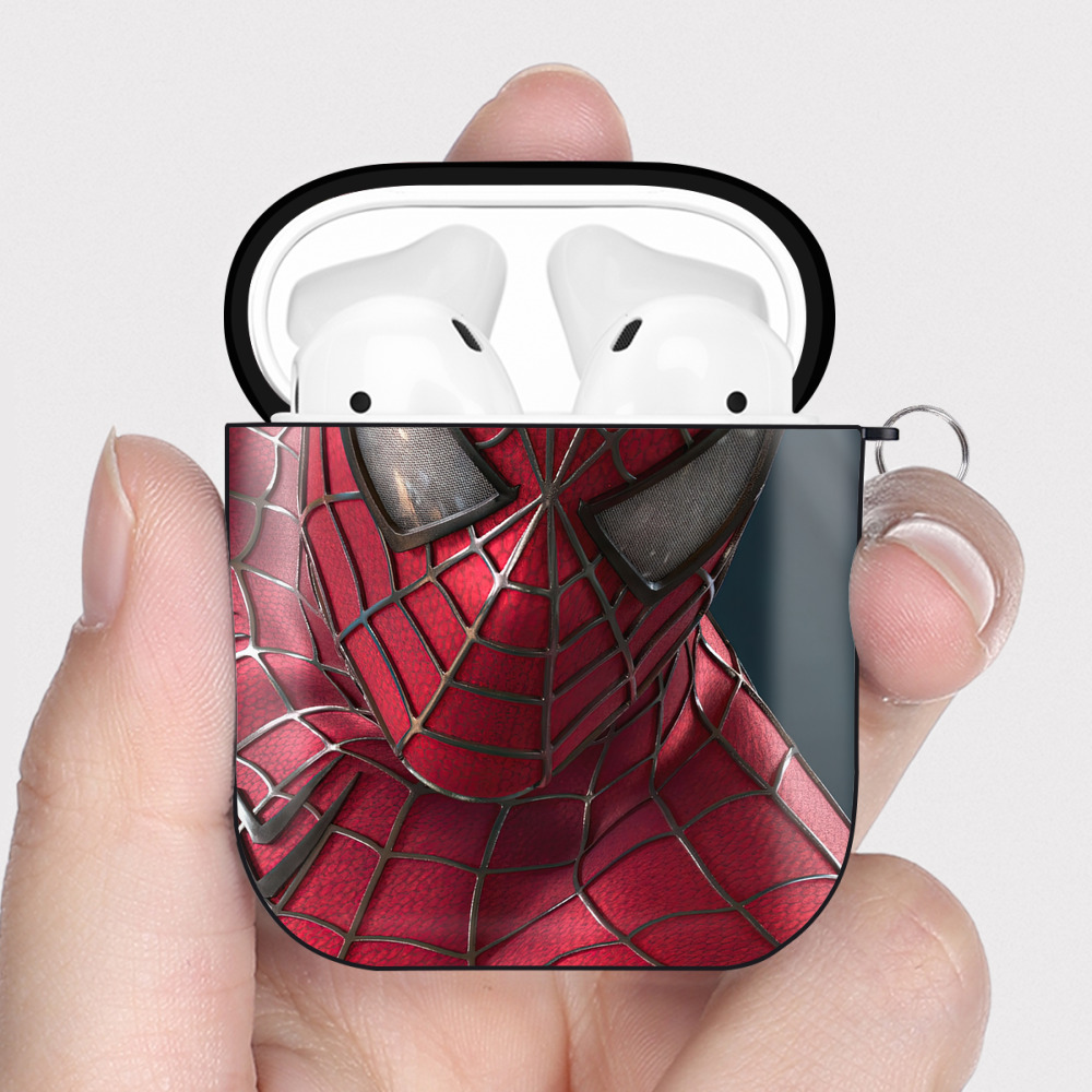 （画像用） Spider Man スパイダーマン AirPods 第2世代保護ケース ハードシェル ブラック 耐衝撃・防指紋・カラビナ付き
