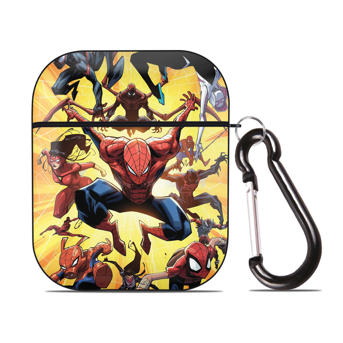 （画像用） Spider Man スパイダーマン AirPods 第2世代保護ケース ハードシェル ブラック 耐衝撃・防指紋・カラビナ付き