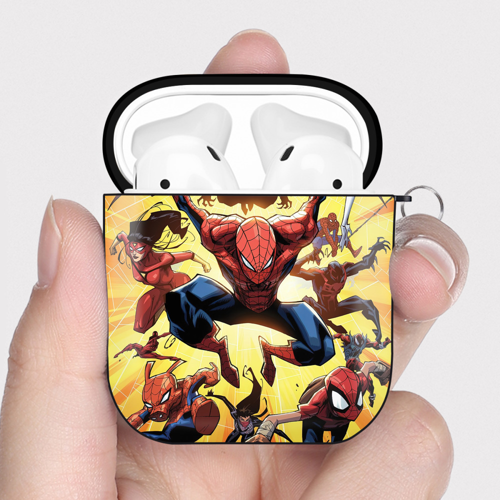 （画像用） Spider Man スパイダーマン AirPods 第2世代保護ケース ハードシェル ブラック 耐衝撃・防指紋・カラビナ付き